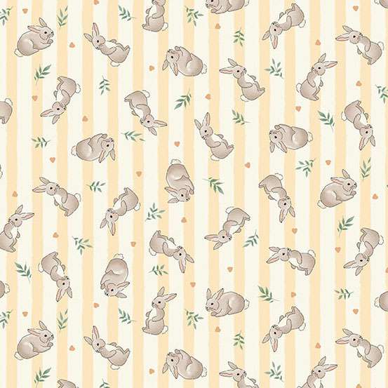 END OF BOLT 42cm - Little Ones - Bunnies Stripe - Yellow