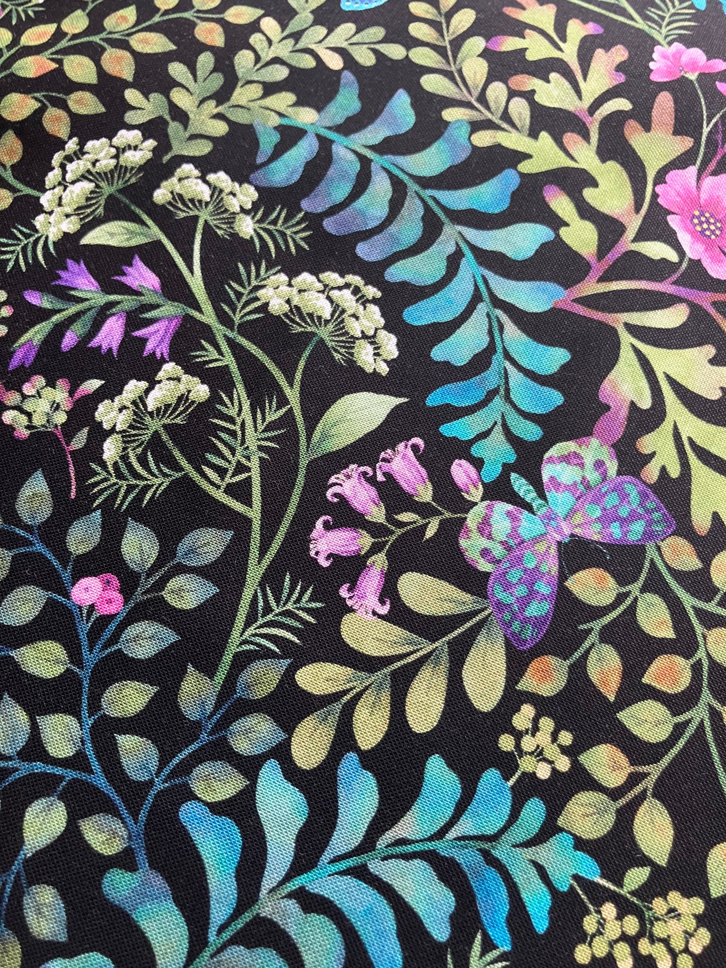 Nightshade - Moths and Ferns - black background