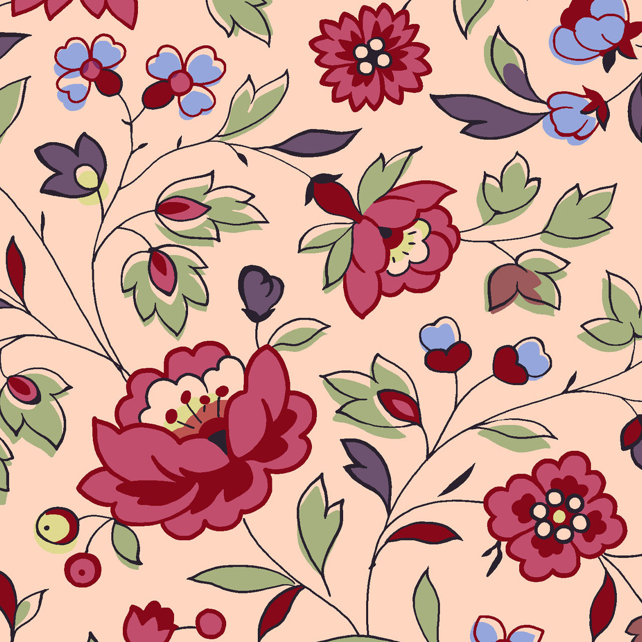 French Vintage Floral - Pink Background