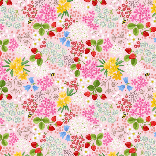 Teddy Bear's Picnic - Strawberry Bee Floral - Pink