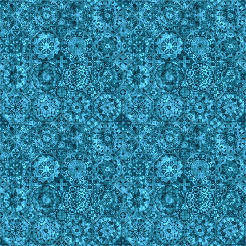 Quilt Room Kitties - Packed Medallion Turquoise