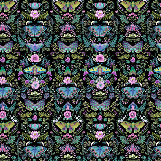 Nightshade - Moths and Flora - black background