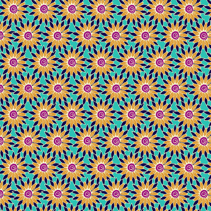 END OF BOLT 110cm - Henna - Sunflower - Turquoise & Yellow