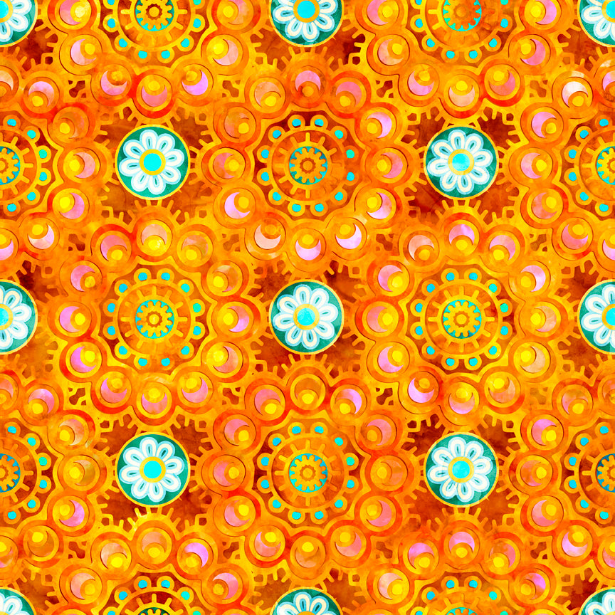 REMNANT 2 metres - Bohemian Dreams - Yellow Circle Medallions