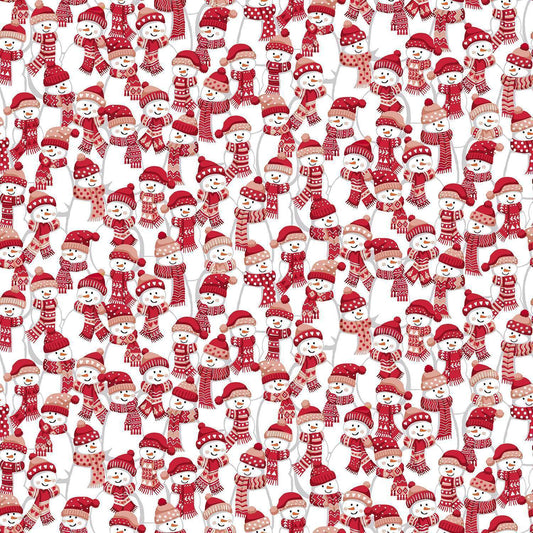 END OF BOLT 1 METRE - Christmas Wishes - Frosty Fellows - Red