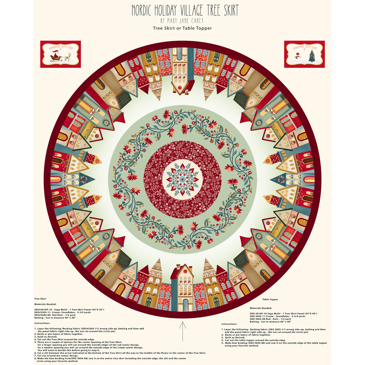 Nordic Village Christmas Tree Skirt or Christmas Table Topper