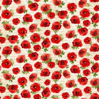 Poppies on Script - Cream