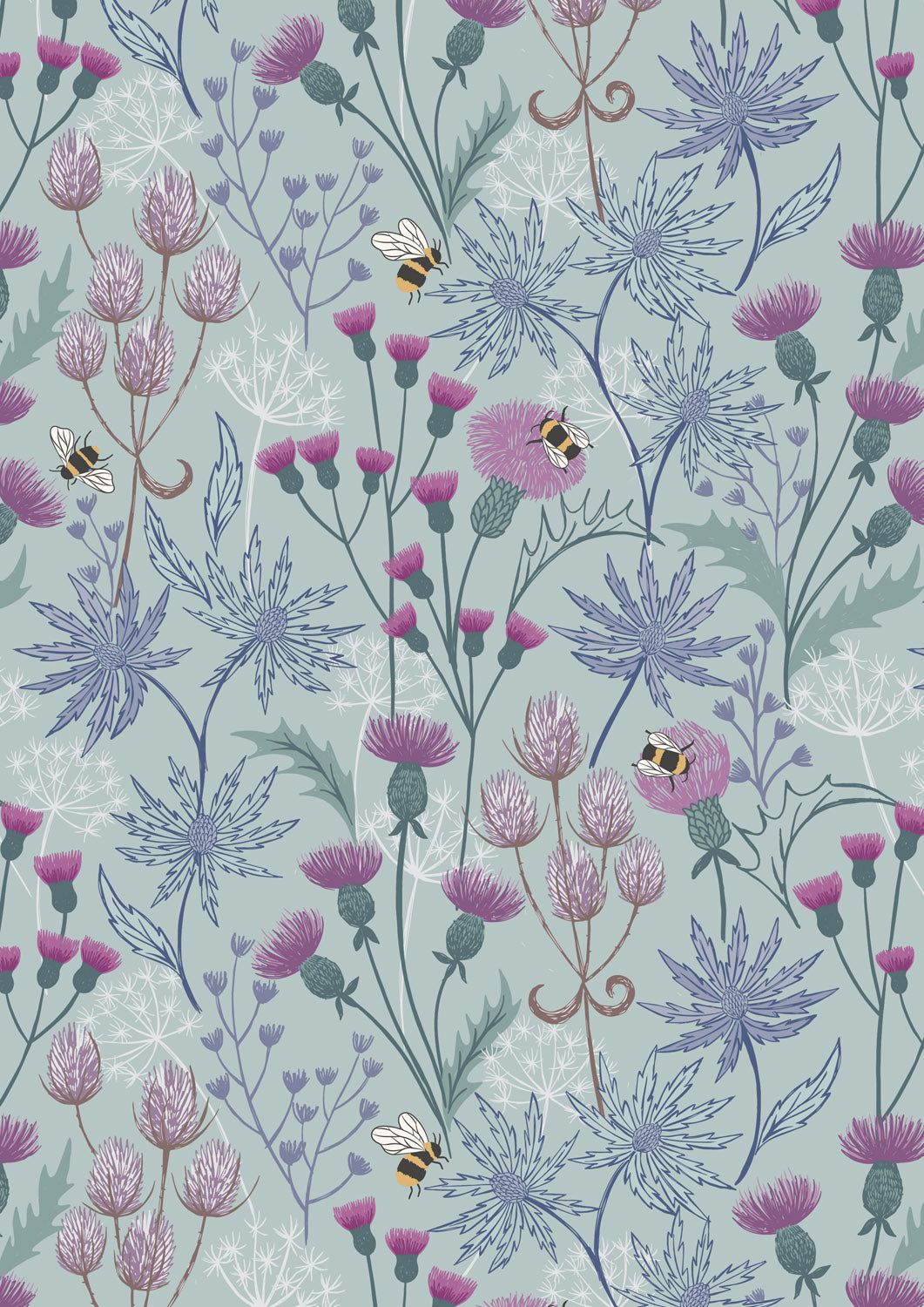 Celtic Summer - Floral on Blue/Grey