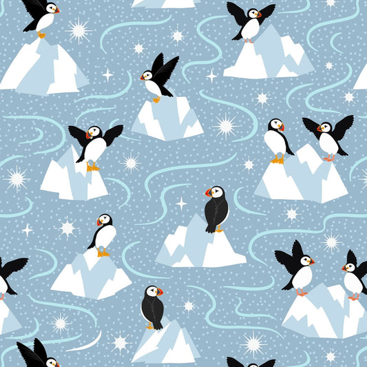 Where The Sky Dances - Puffins On Blue Grey
