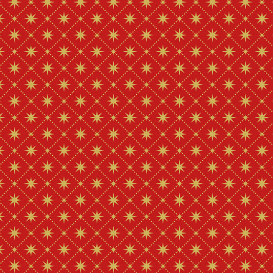 Yuletide - Gold Metallic Stars on Red