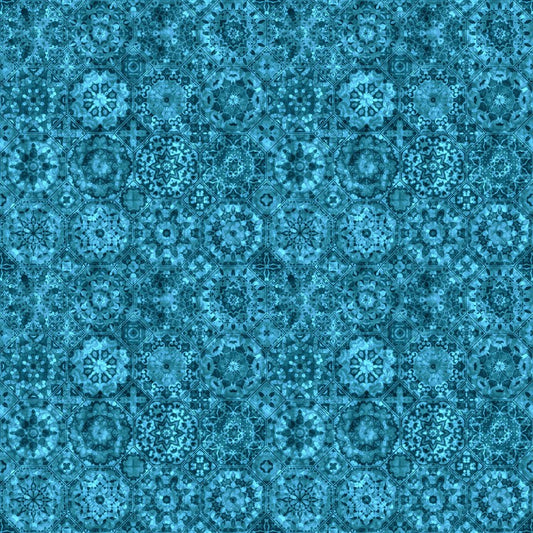 Quilt Room Kitties - Packed Medallion Turquoise