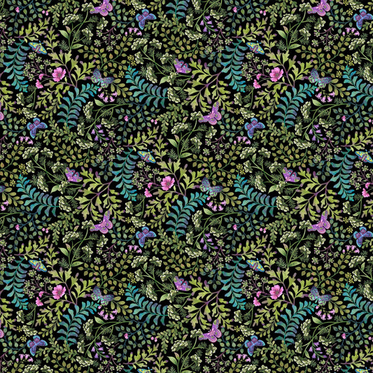 Nightshade - Moths and Ferns - black background
