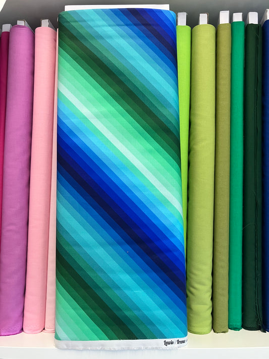Bumbleberries Blue and Green Diagonal Stripe
