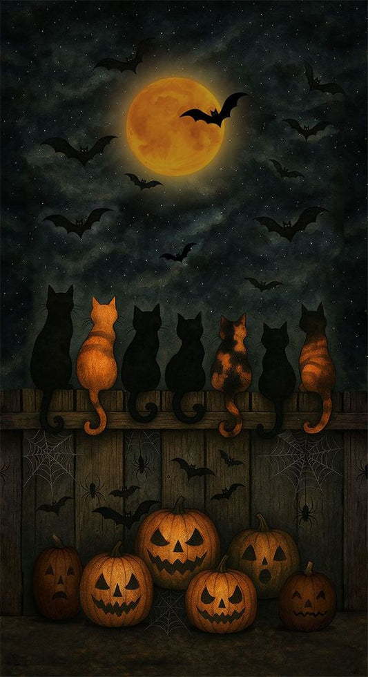 Scaredy Cats on a Fence - Cotton Panel