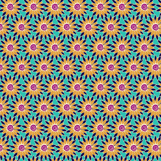 END OF BOLT 110cm - Henna - Sunflower -  Turquoise & Yellow