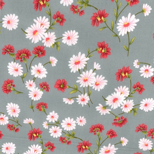 END OF BOLT (Cotton Poplin)- 470cm - Daisies on grey