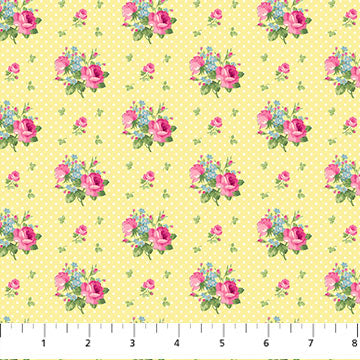 END OF BOLT 2 metres - Tea for Two - Floral on Yellow